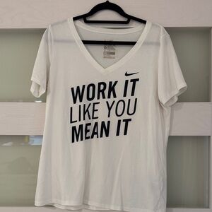 Nike White V-Neck Tee with Black Text